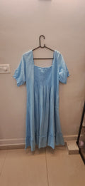 Alankriti By Tanu Women's Sky Blue Square Neck Smocked Midi Dress