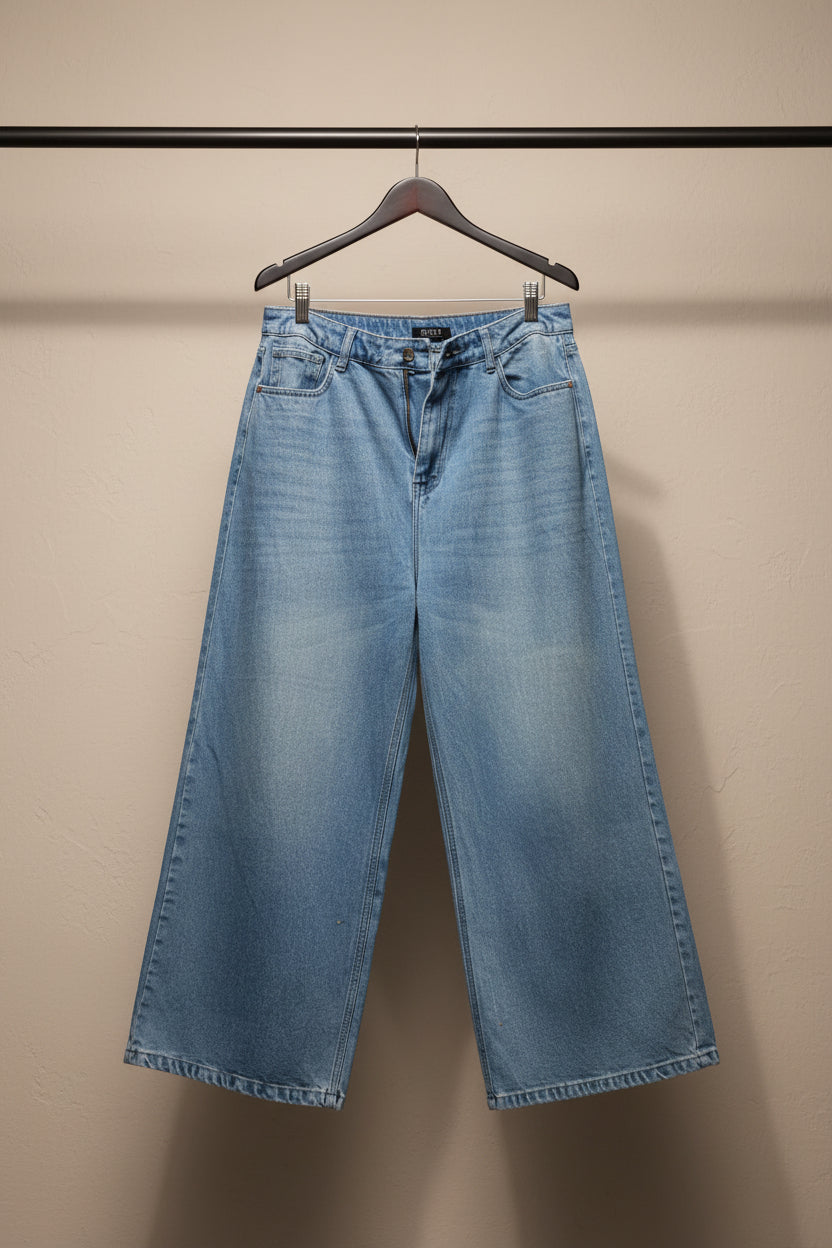 MADISH Women's Sky Blue Wide Leg Denim Jeans