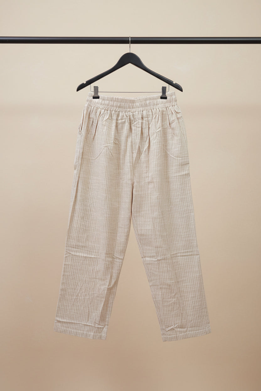 Women's Beige Striped Elastic Waist Palazzo Pants