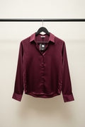 Maroon Satin Long Sleeve Collared Shirt