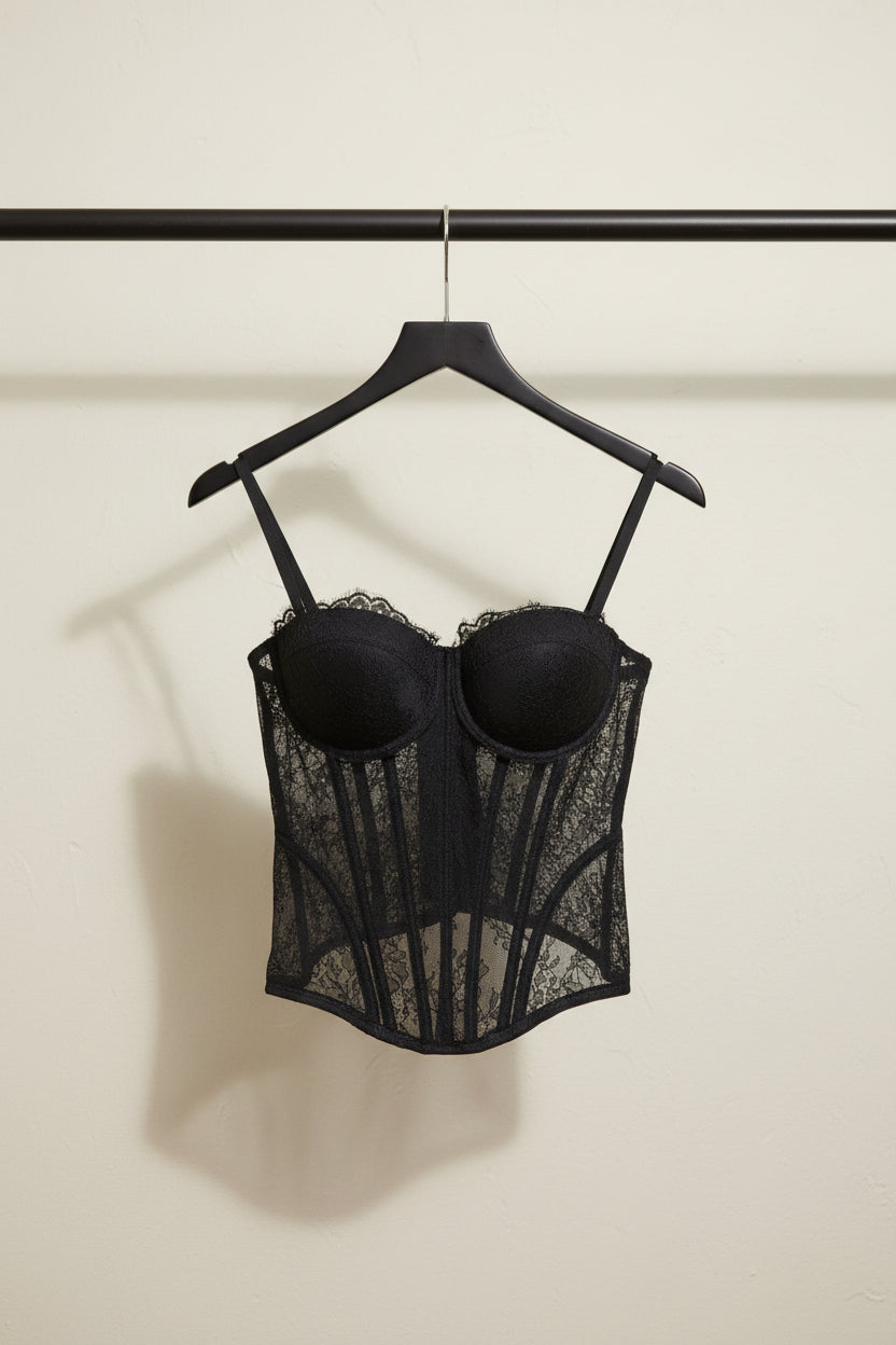 Black Lace Corset Bustier Top with Adjustable Straps