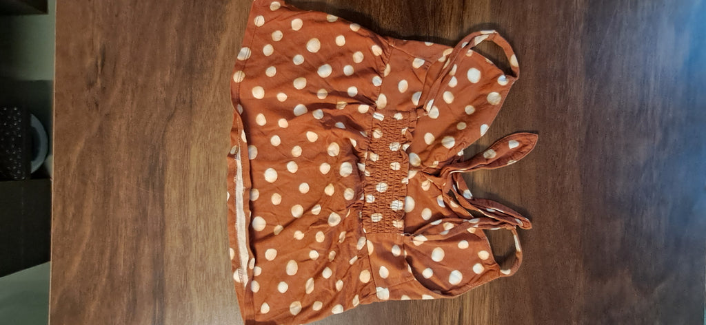 Forever 21 Women's Brown Polka Dot Smocked Cami Crop Top