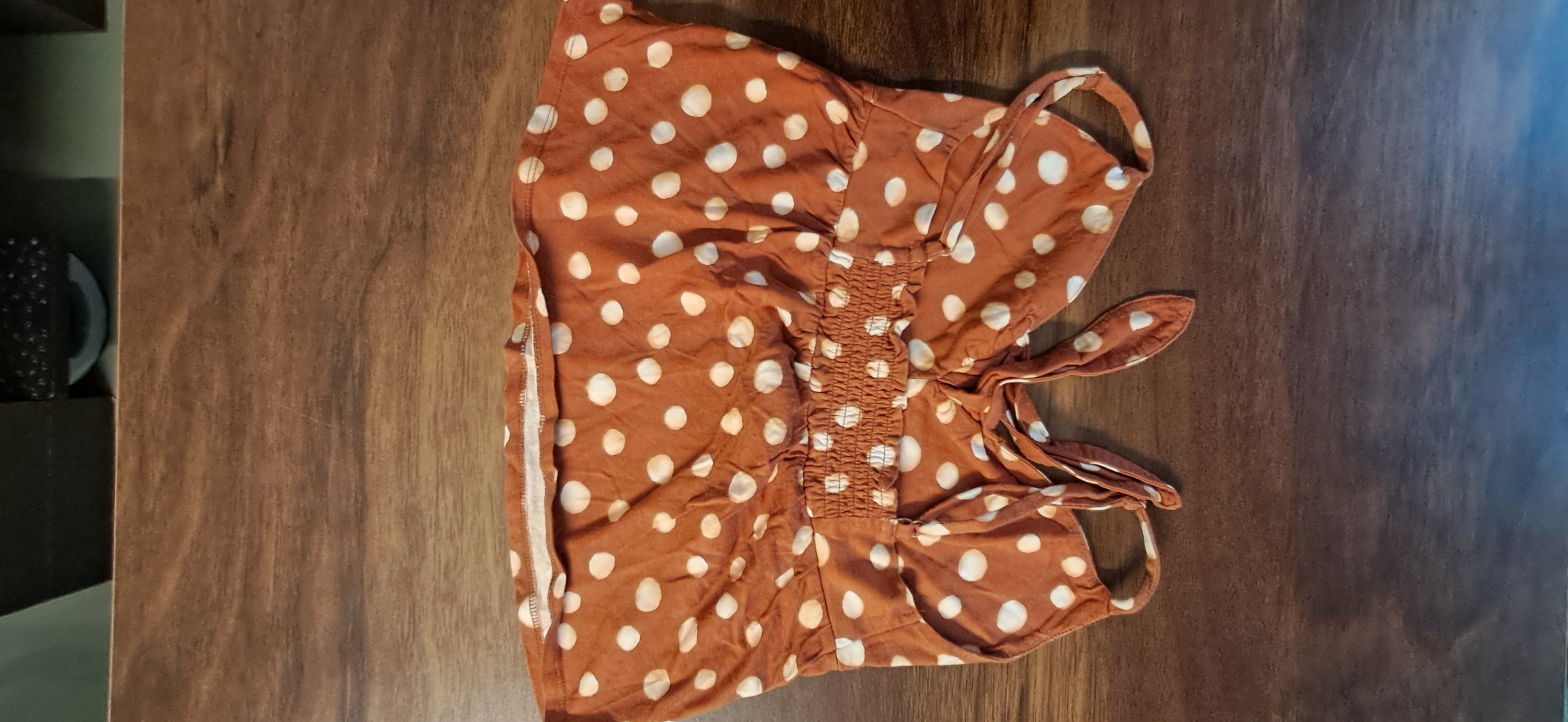 Forever 21 Women's Brown Polka Dot Smocked Cami Crop Top