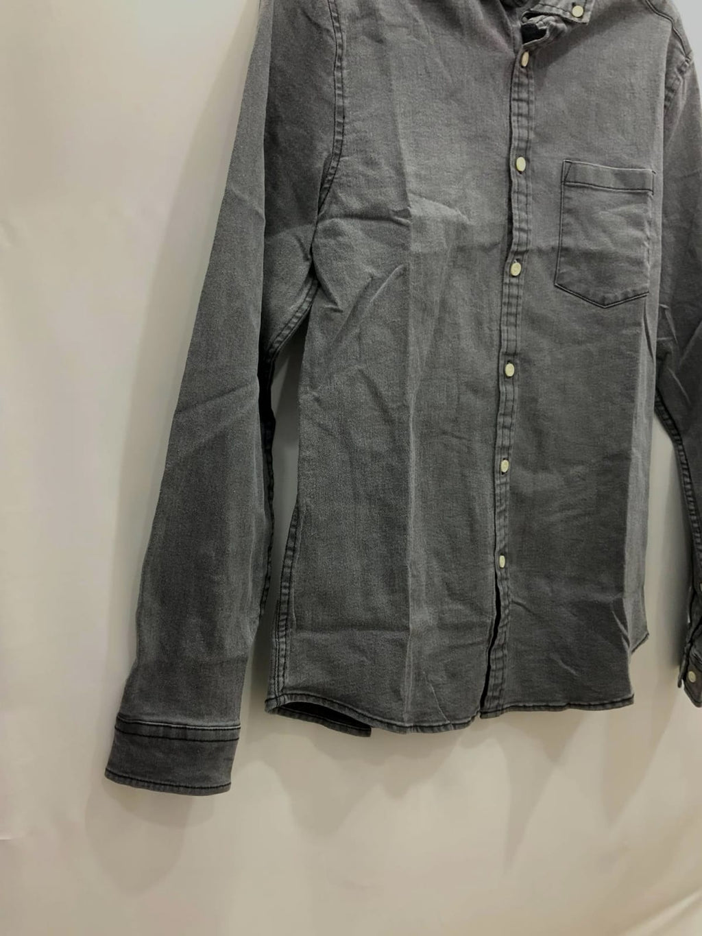 ASOS DESIGN Men's Grey Washed Denim Long Sleeve Button-Up Shirt
