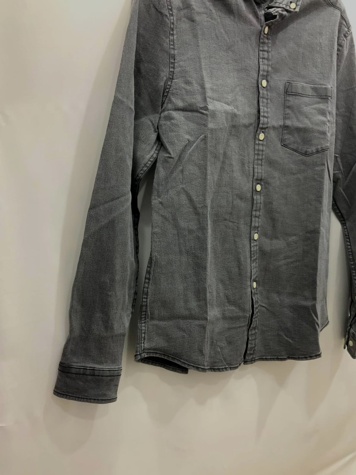 ASOS DESIGN Men's Grey Washed Denim Long Sleeve Button-Up Shirt