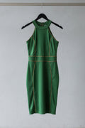 Green Halterneck Bodycon Long Dress with Contrast Piping