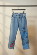 Men's Blue Captain America Graphic Print Denim Jeans