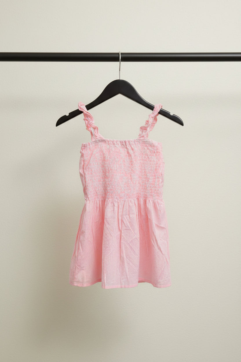 Women's Pink & White Striped Ruched Smocked Cami Top