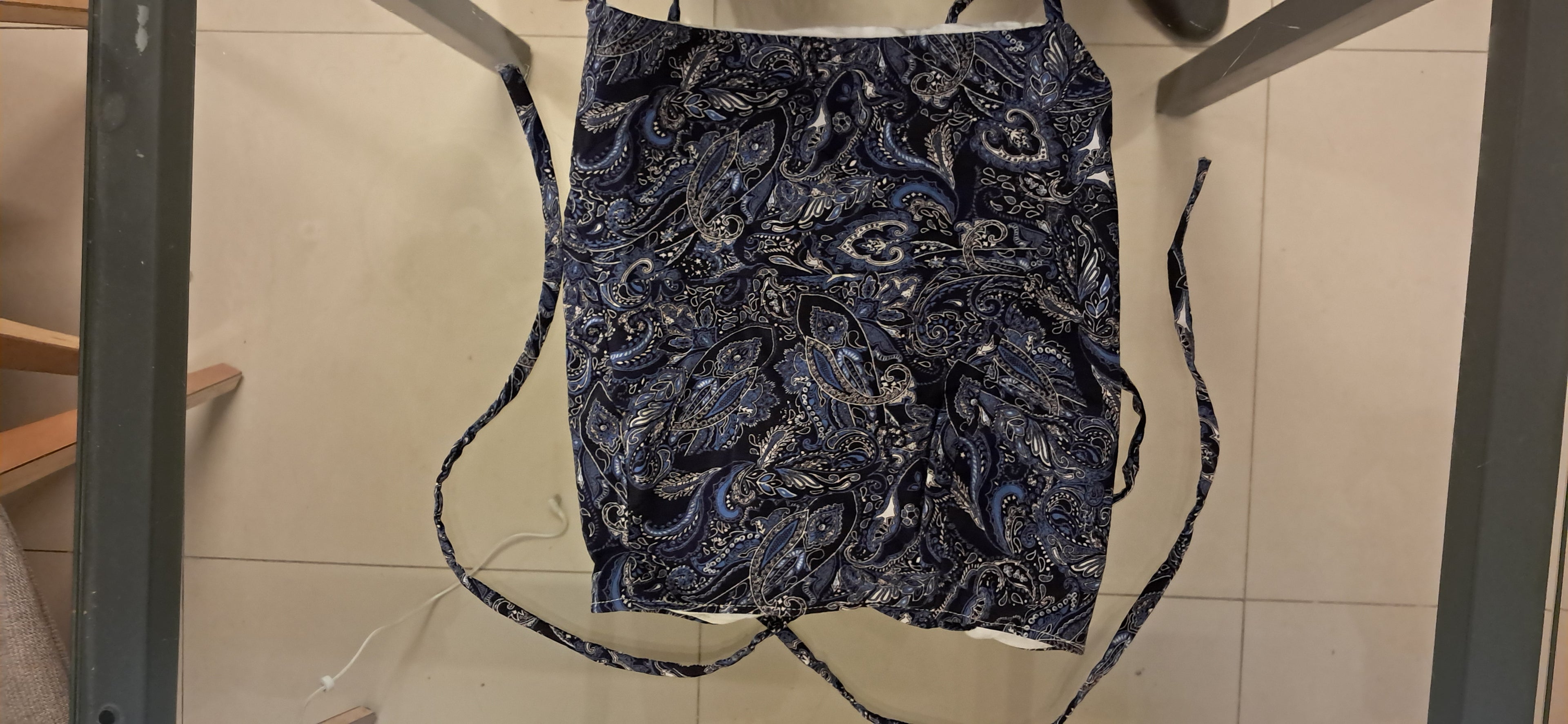 Women's Blue Paisley Print Strappy Crop Top