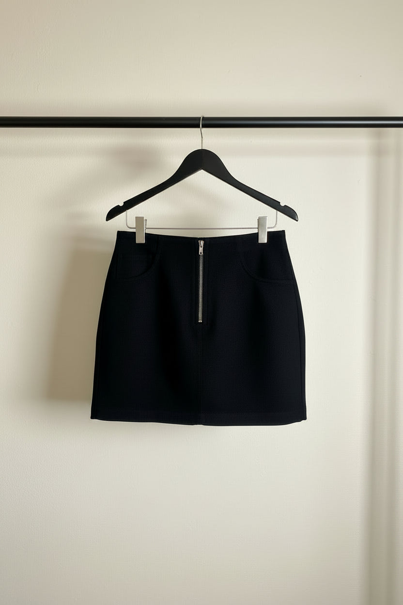 MEETMETRO Black Mini Skirt with White Stitching Detail