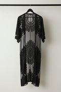 Black Lace Crochet Kimono Cardigan Cover-Up