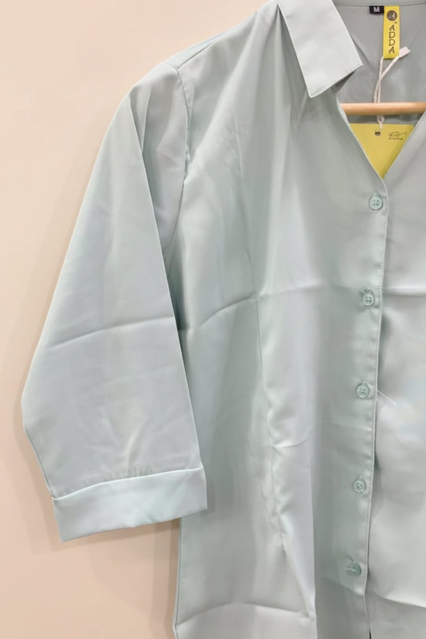 ADDA Women's Mint Green Collared 3/4 Sleeve Button-Up Shirt