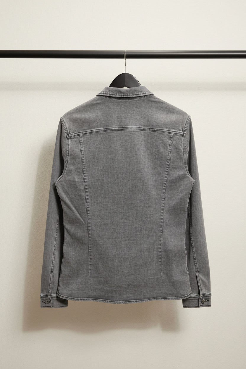 ASOS DESIGN Men's Grey Washed Denim Long Sleeve Button-Up Shirt