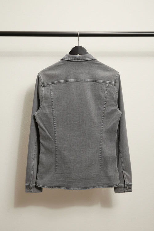 ASOS DESIGN Men's Grey Washed Denim Long Sleeve Button-Up Shirt