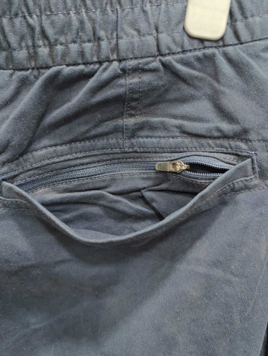 Men's Navy Blue Elastic Waist Straight Leg Trousers