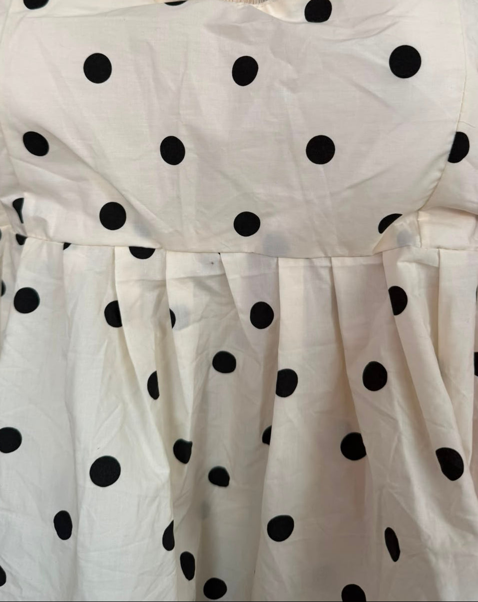 Women's Off-White Polka Dot Spaghetti Strap Pleated Top