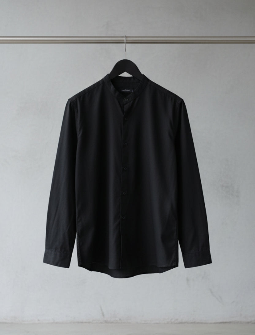 Highlander Men's Black Mandarin Collar Long Sleeve Casual Shirt