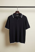 ZERA CLUB Men's Black Ribbed Knit Polo T-Shirt
