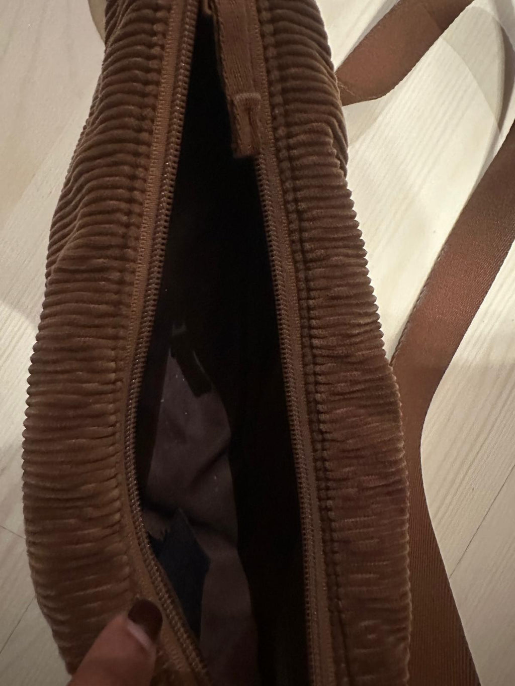 Brown Corduroy Crescent Shoulder Bag