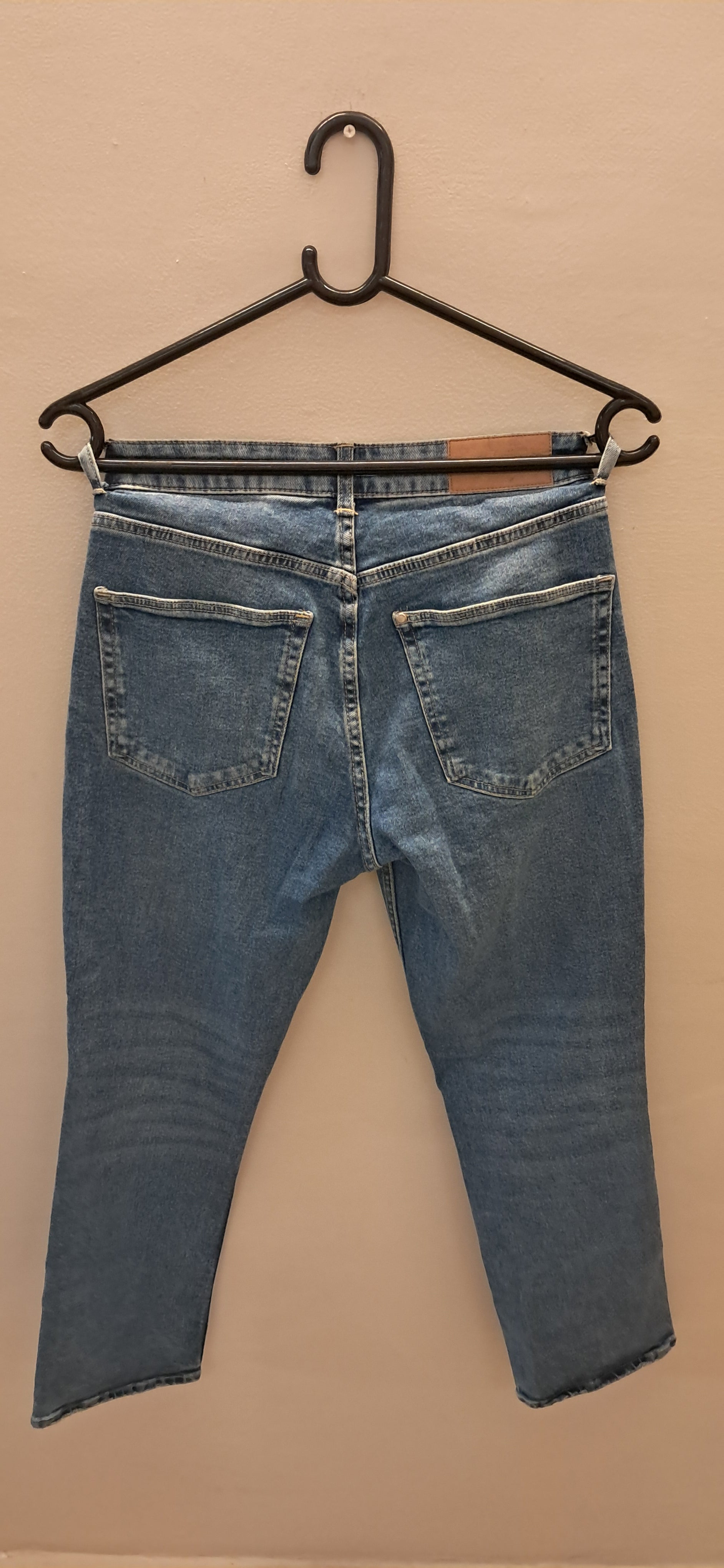 Women's Blue Distressed High Waist Straight Ankle Length Jeans by &DENIM