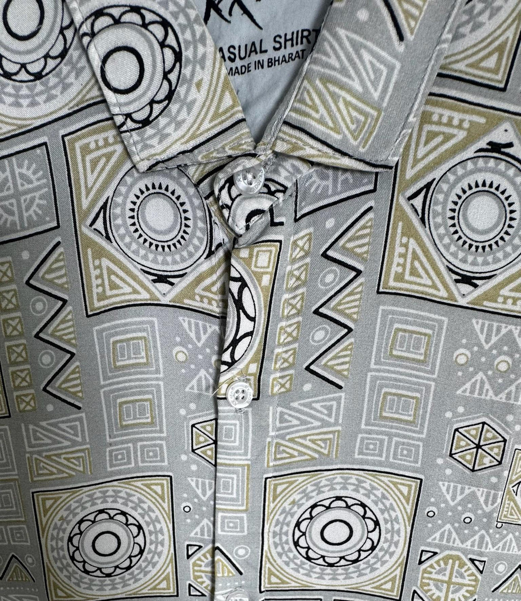 RX100 Men's Grey Geometric Print Casual Shirt