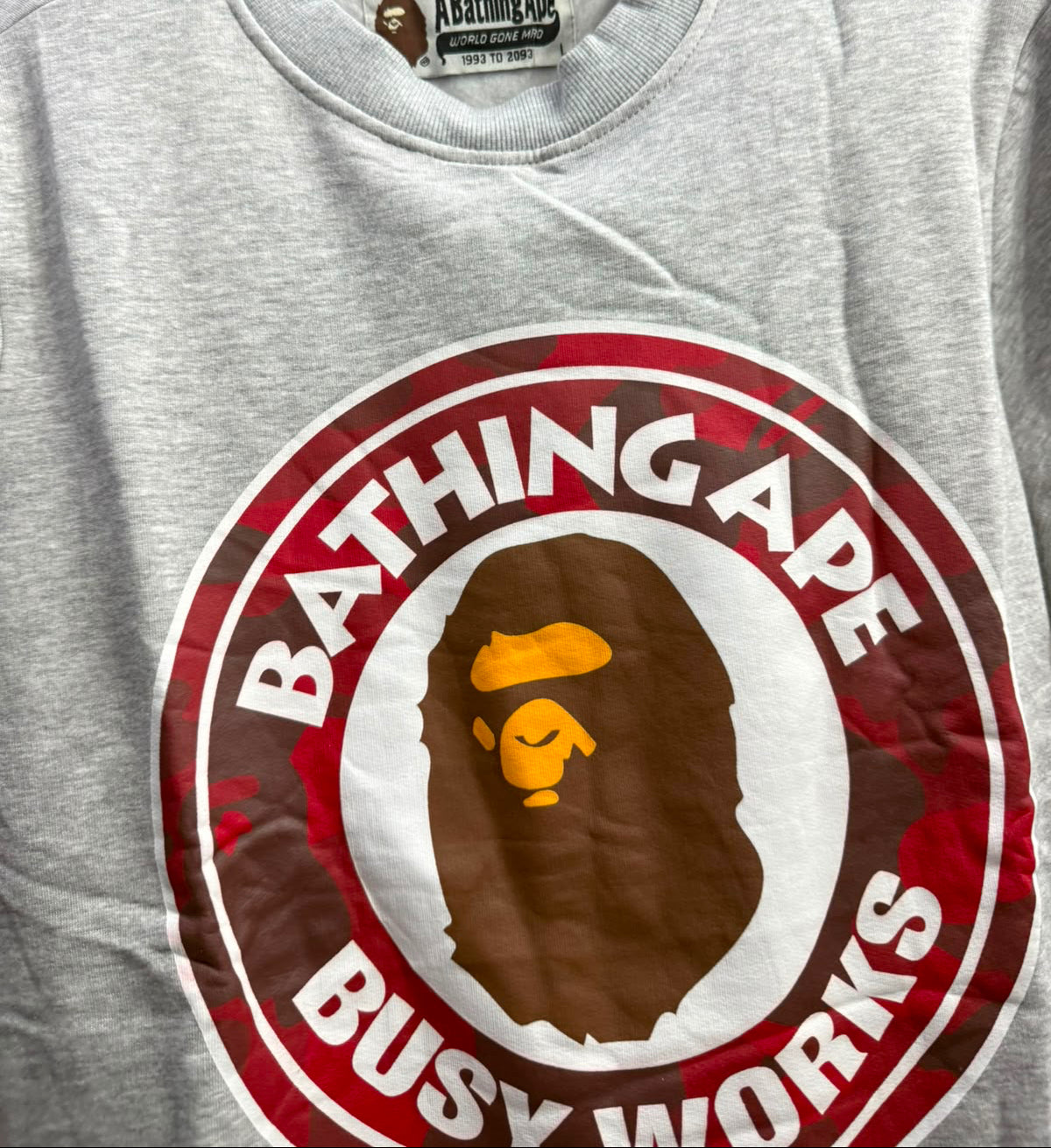 A Bathing Ape Busy Works Logo Grey Sweatshirt