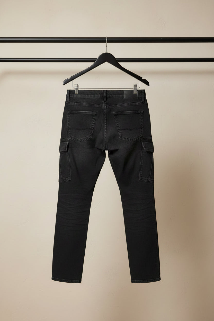 Men's Ability Black Washed Cargo Pants with Pockets