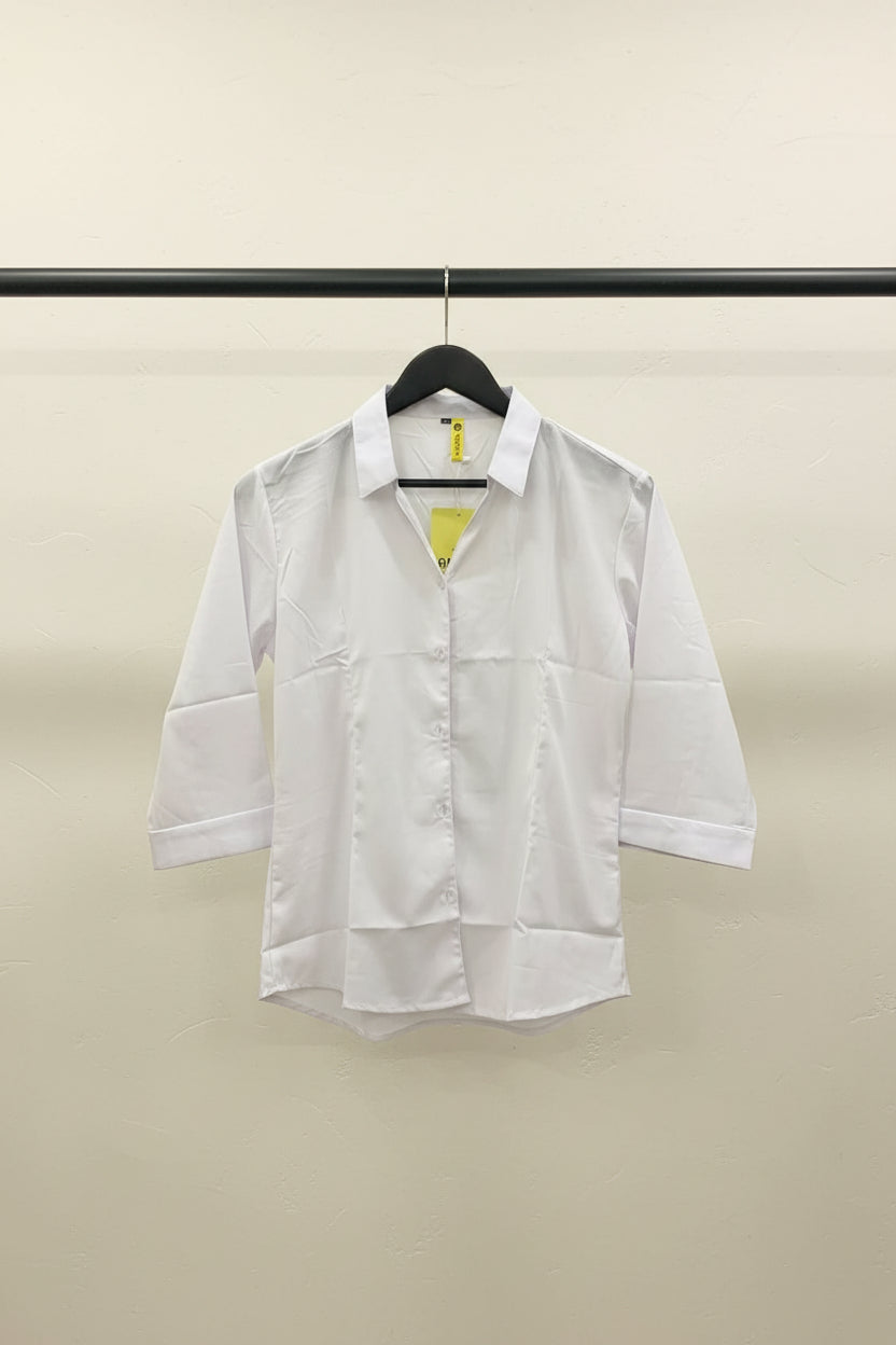ADDA Women's White 3/4 Sleeve Collared Shirt