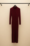 Red Velvet Ruched High-Neck Midi Dress