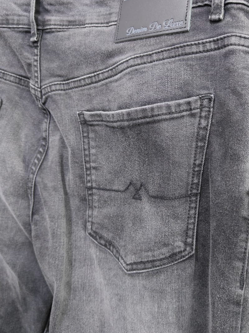 Men's Grey Washed Denim De Luxe Straight Fit Jeans