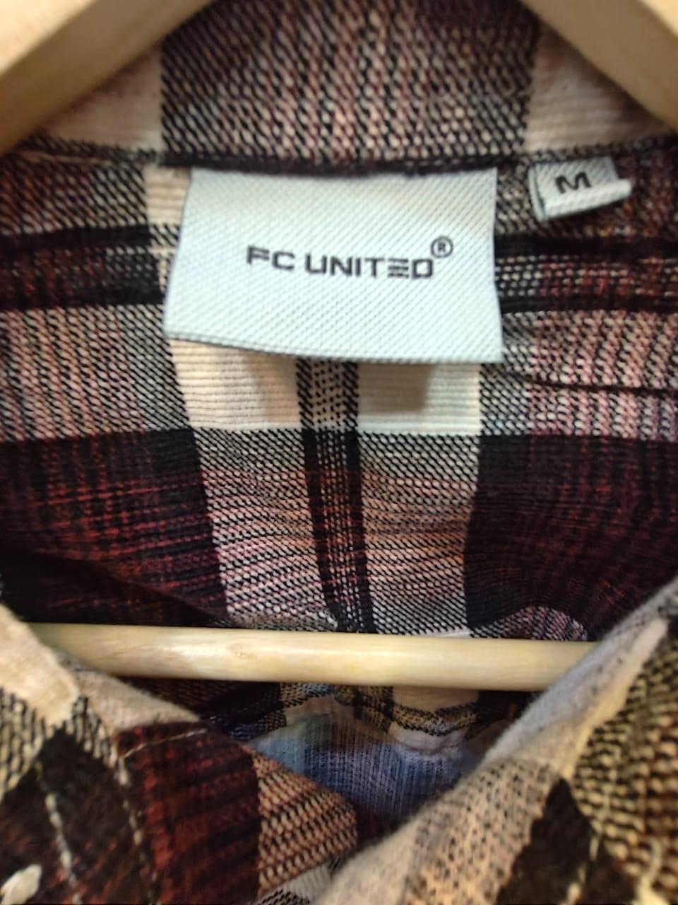 FC UNITED Men's Maroon & White Plaid Flannel Shirt with 'AST' Graphic