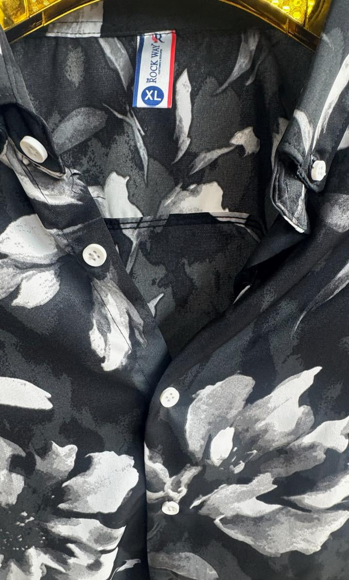 Men's Black and White Floral Print Full Sleeve Casual Shirt
