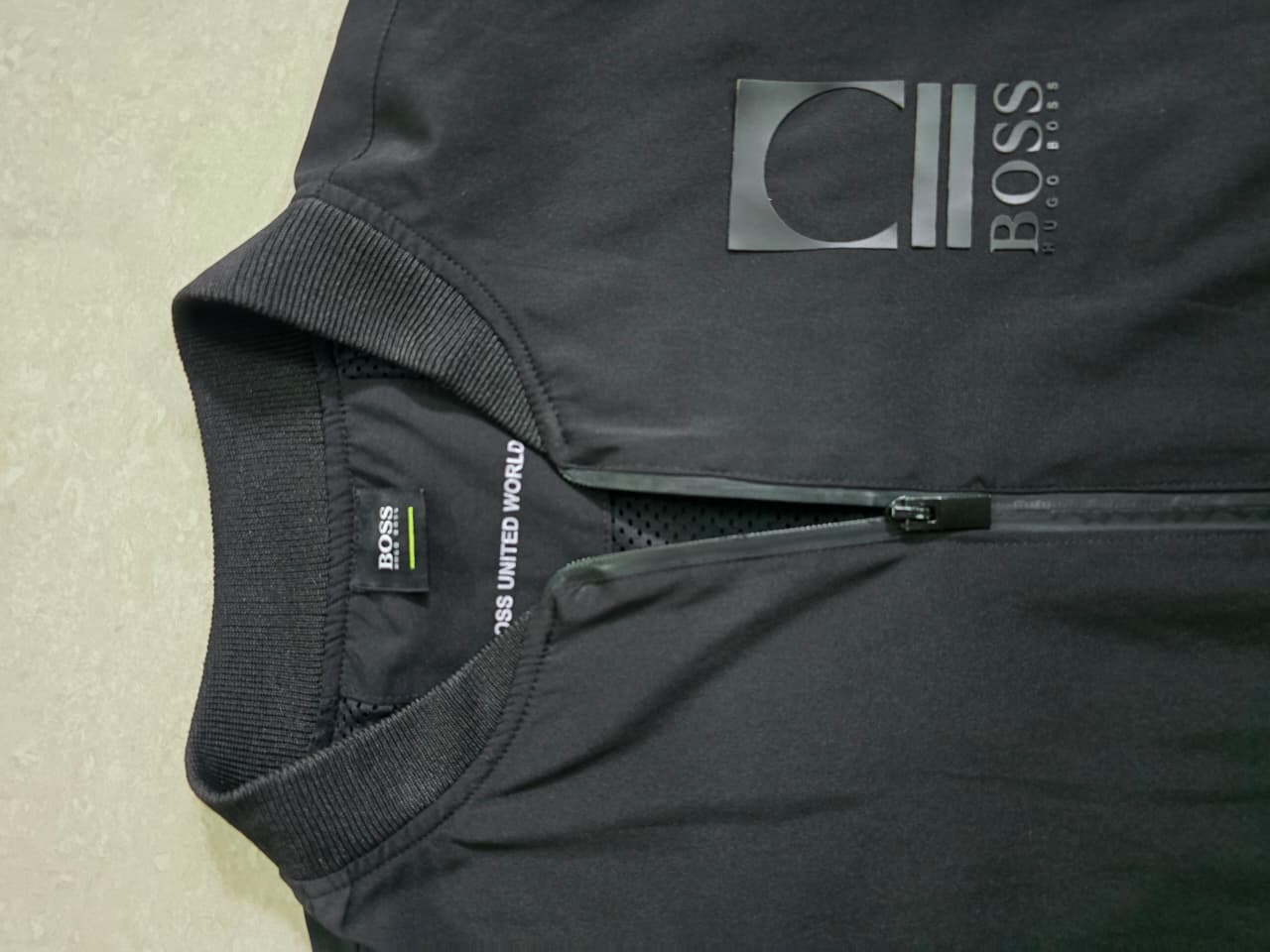 BOSS UNITED WORLD Men's Black Bomber Jacket with Mesh Lining