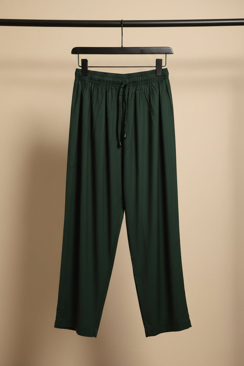 Women's Emerald Green Elastic Waist Wide Leg Palazzo Pants