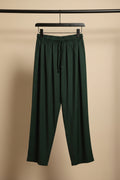 Women's Emerald Green Elastic Waist Wide Leg Palazzo Pants