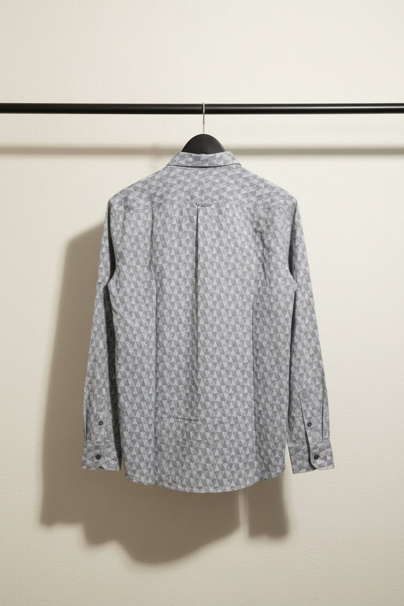 Men's Grey Geometric Print Long Sleeve Casual Shirt