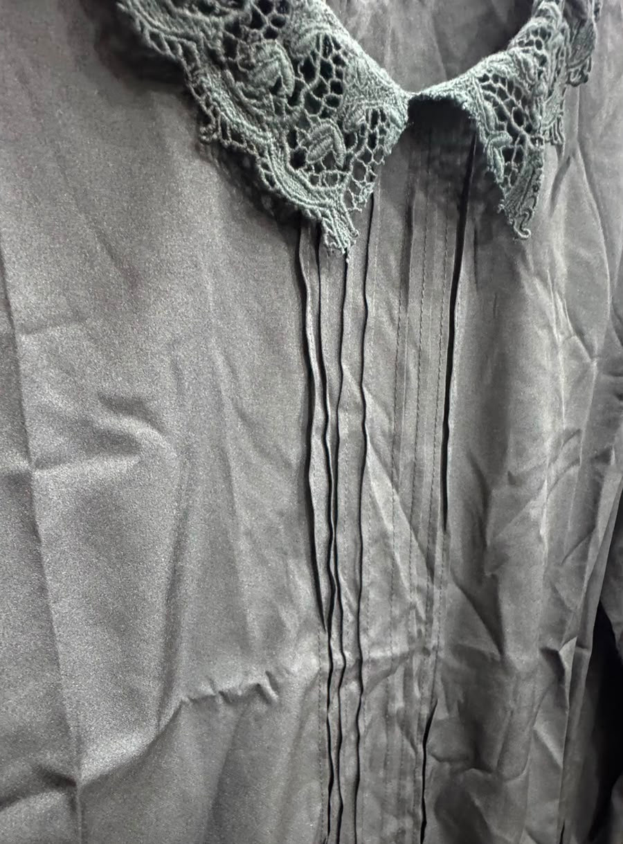 Black Long Sleeve Blouse with Lace Collar and Cuffs