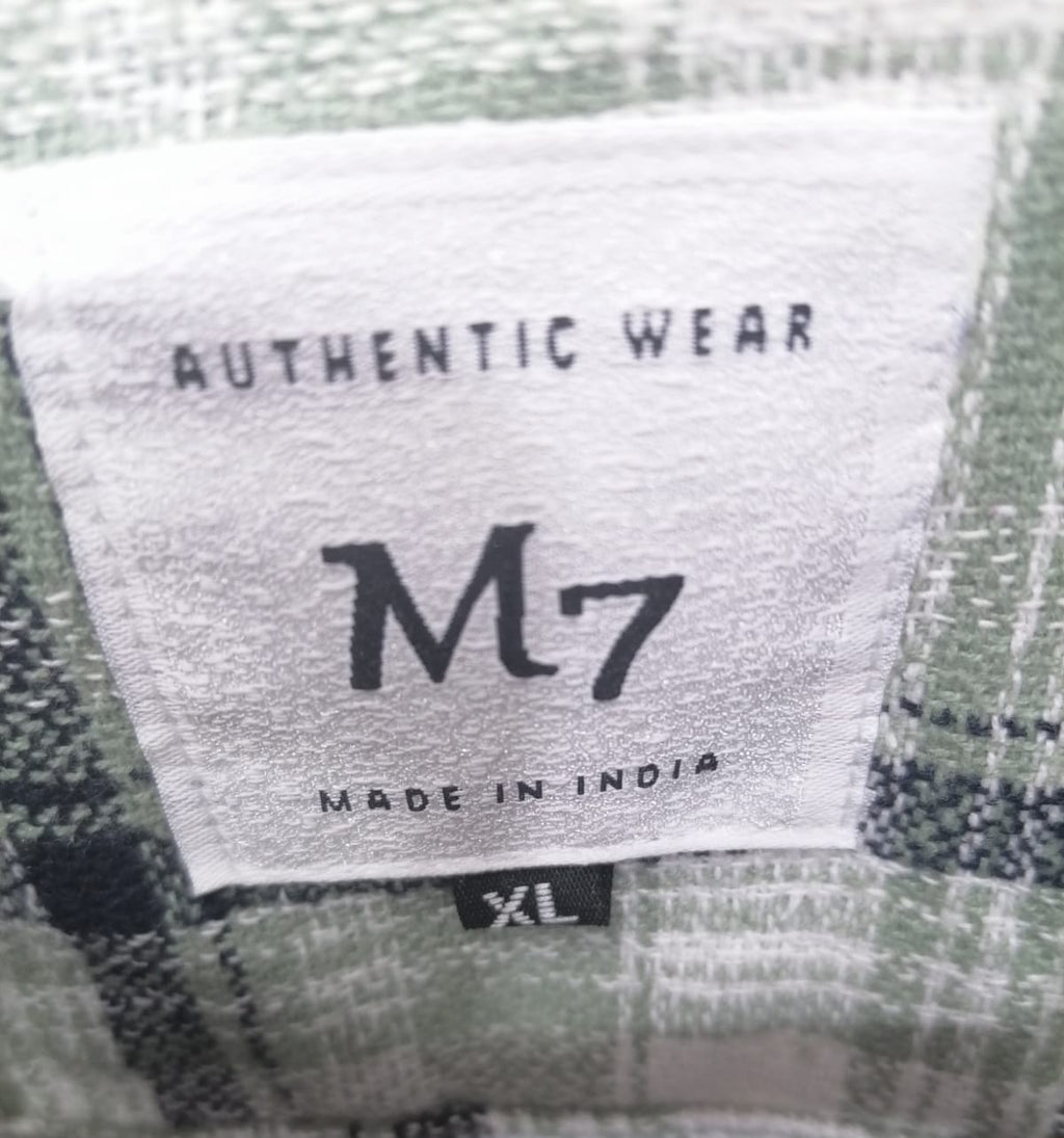 M7 Men's Green & White Plaid Half Sleeve Casual Shirt