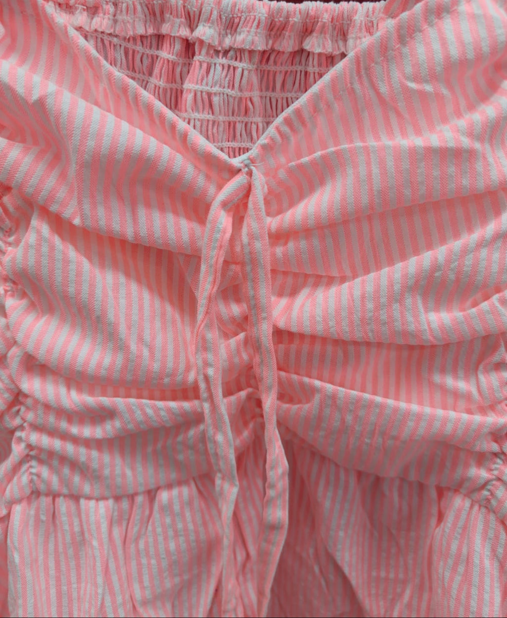 Women's Pink & White Striped Ruched Smocked Cami Top