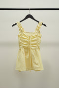 Women's Yellow & White Striped Smocked Ruffle Strap Peplum Top