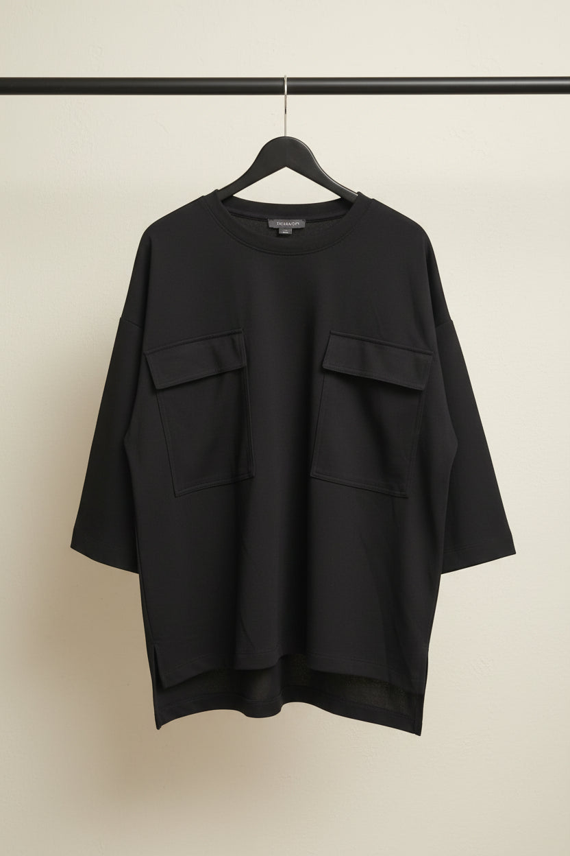 Primark Black Oversized 3/4 Sleeve Tunic Top with Pockets
