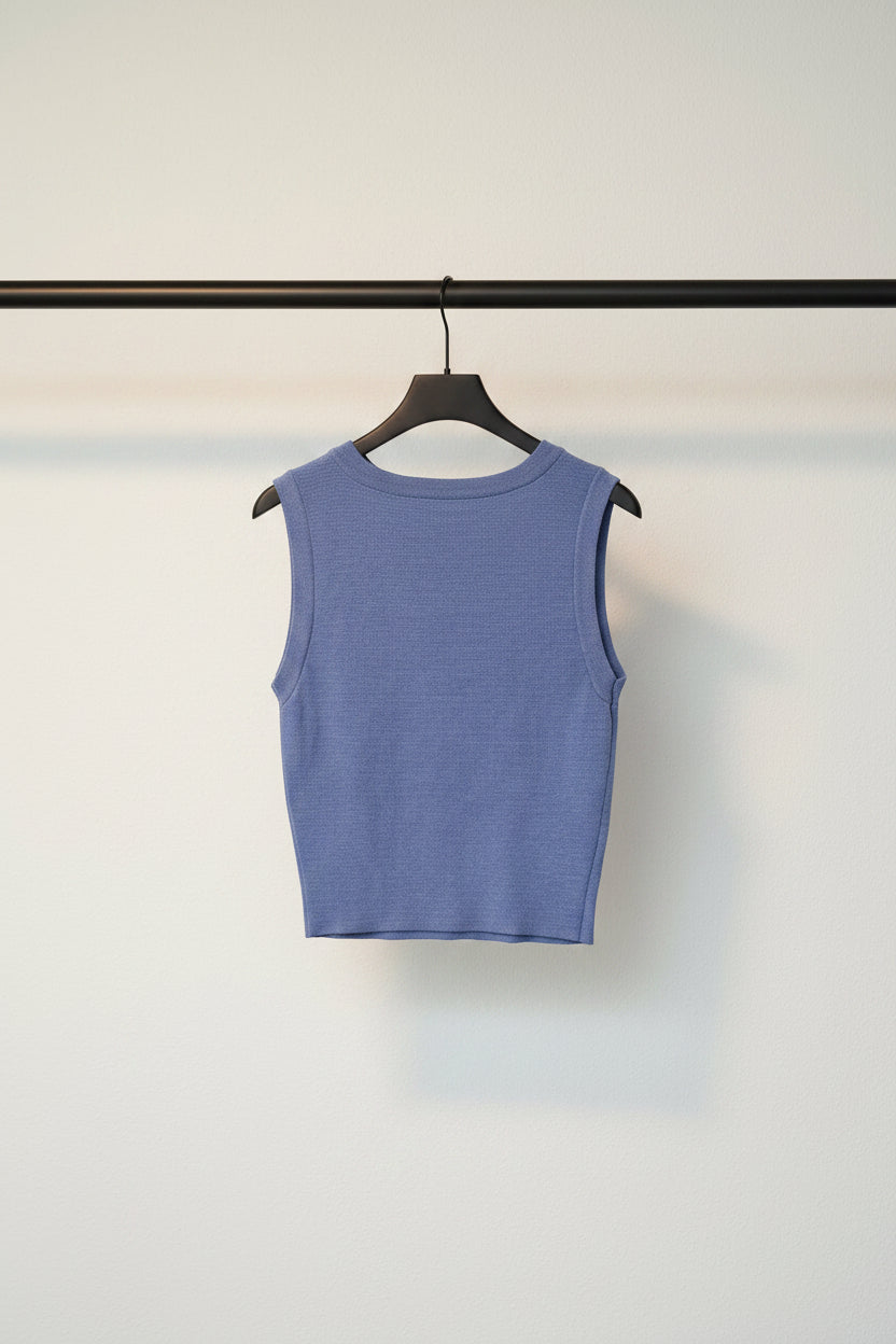 Women's Blue Sleeveless Ribbed Knit Crop Top
