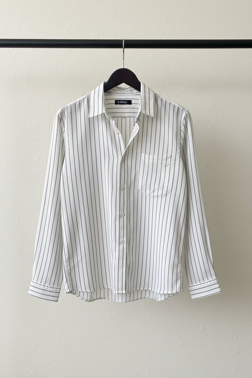 BIG BUL Men's White & Black Striped Full Sleeve Casual Shirt