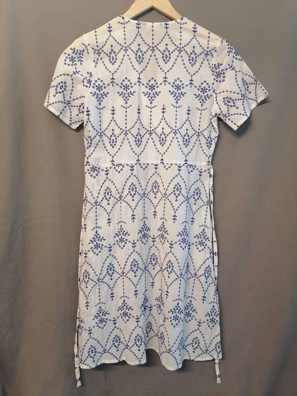 Zudio White & Blue Embroidered Cotton Wrap Dress