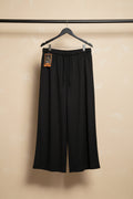 Women's Black Ribbed Knit Free Size Wide Leg Trousers