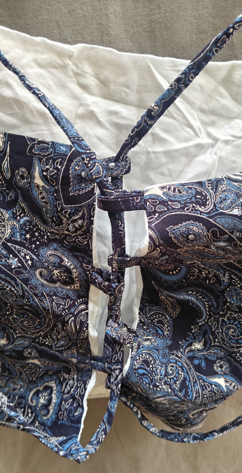 Women's Blue Paisley Print Tie-Strap Crop Top