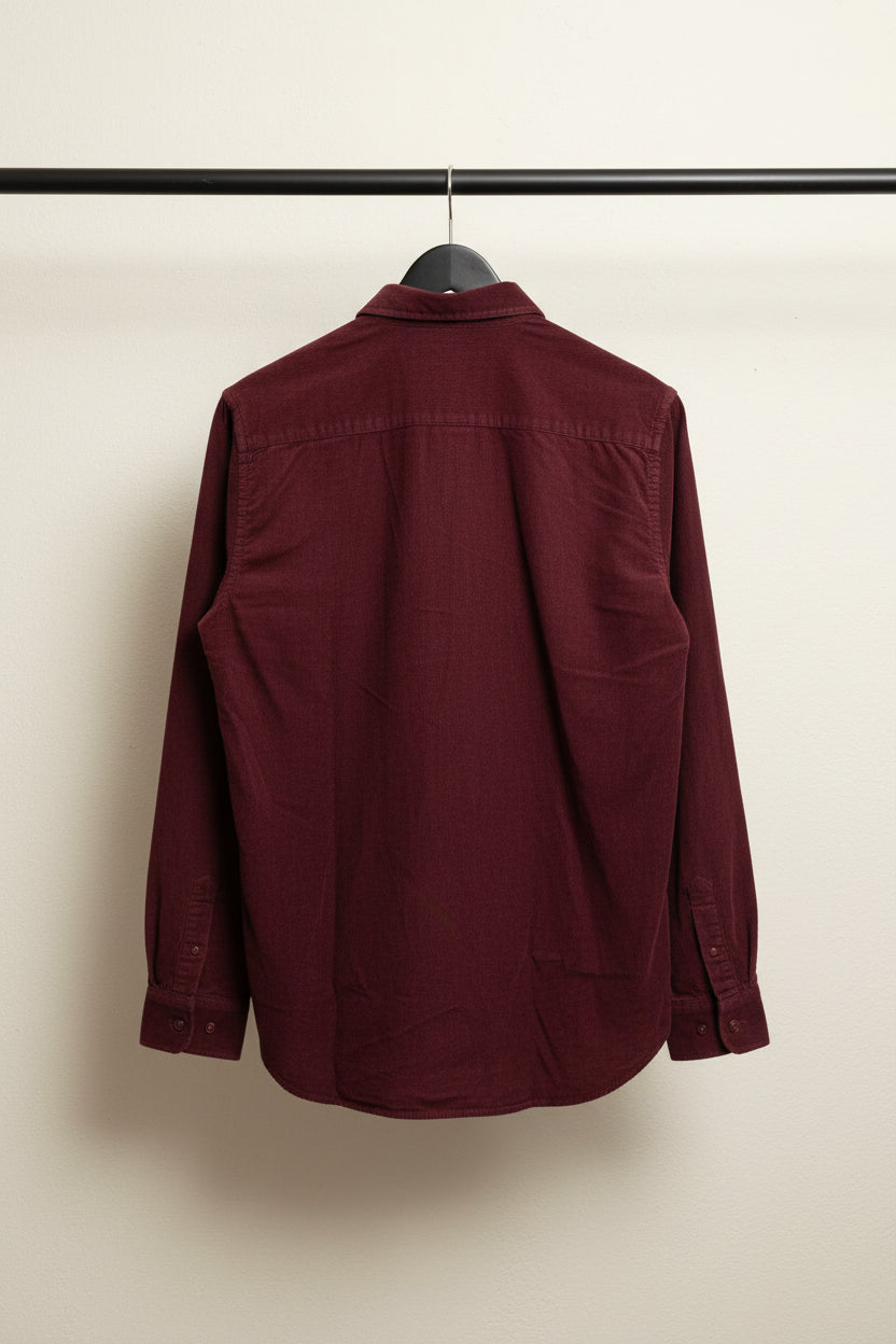 INGLISH Men's Maroon Corduroy Long Sleeve Button-Down Shirt
