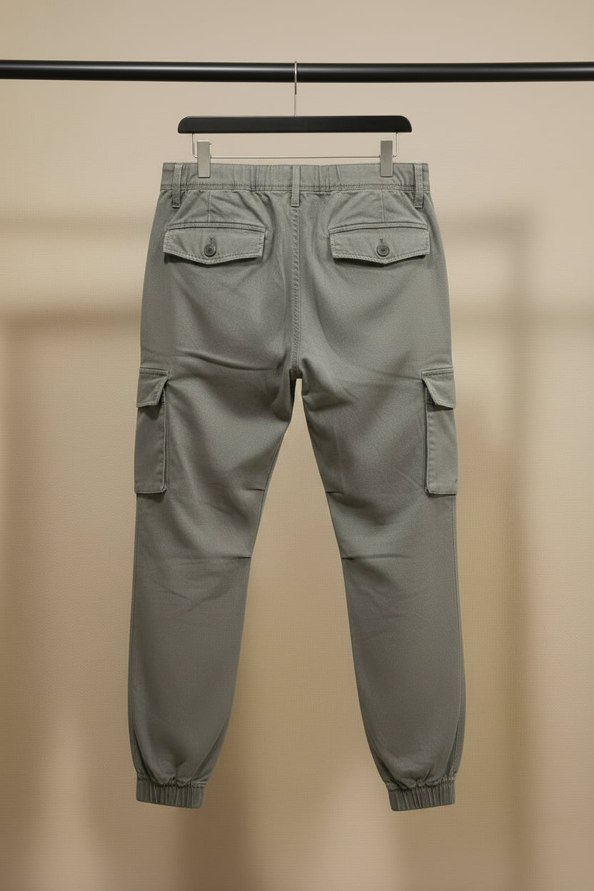 Men's Olive Green Cargo Jogger Pants with Buckle Detail