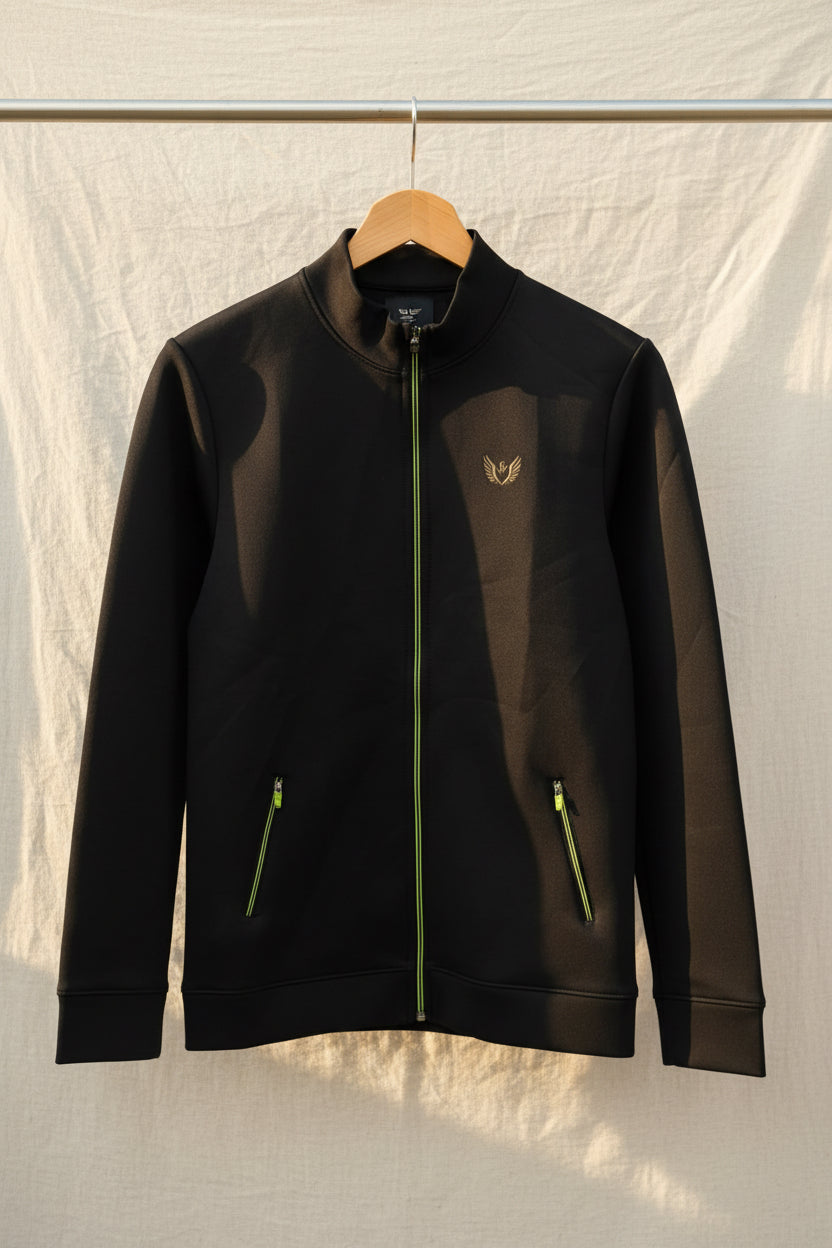 SOLONOS Men's Black Full-Zip Jacket with Neon Green Accents