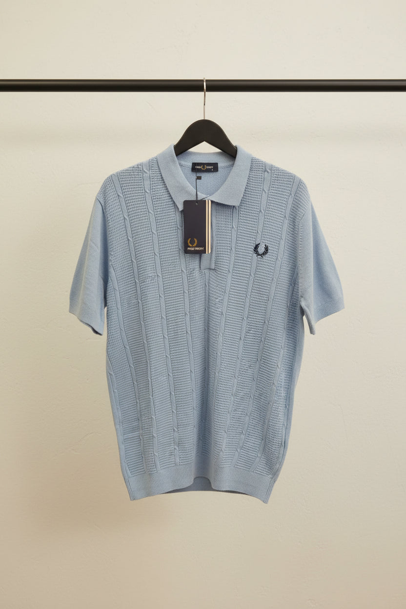 Fred Perry Light Blue Cable Knit Polo Shirt